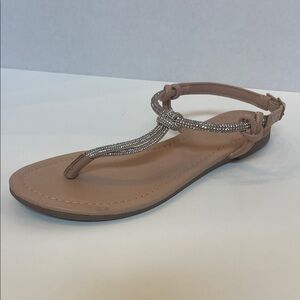 Olivia Miller Blush T-Strap Sandal with Rhinestone Accent